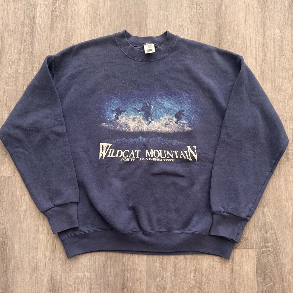Vintage 90's Wildcat Mountain NH Ski Sweatshirt Navy Blue Large